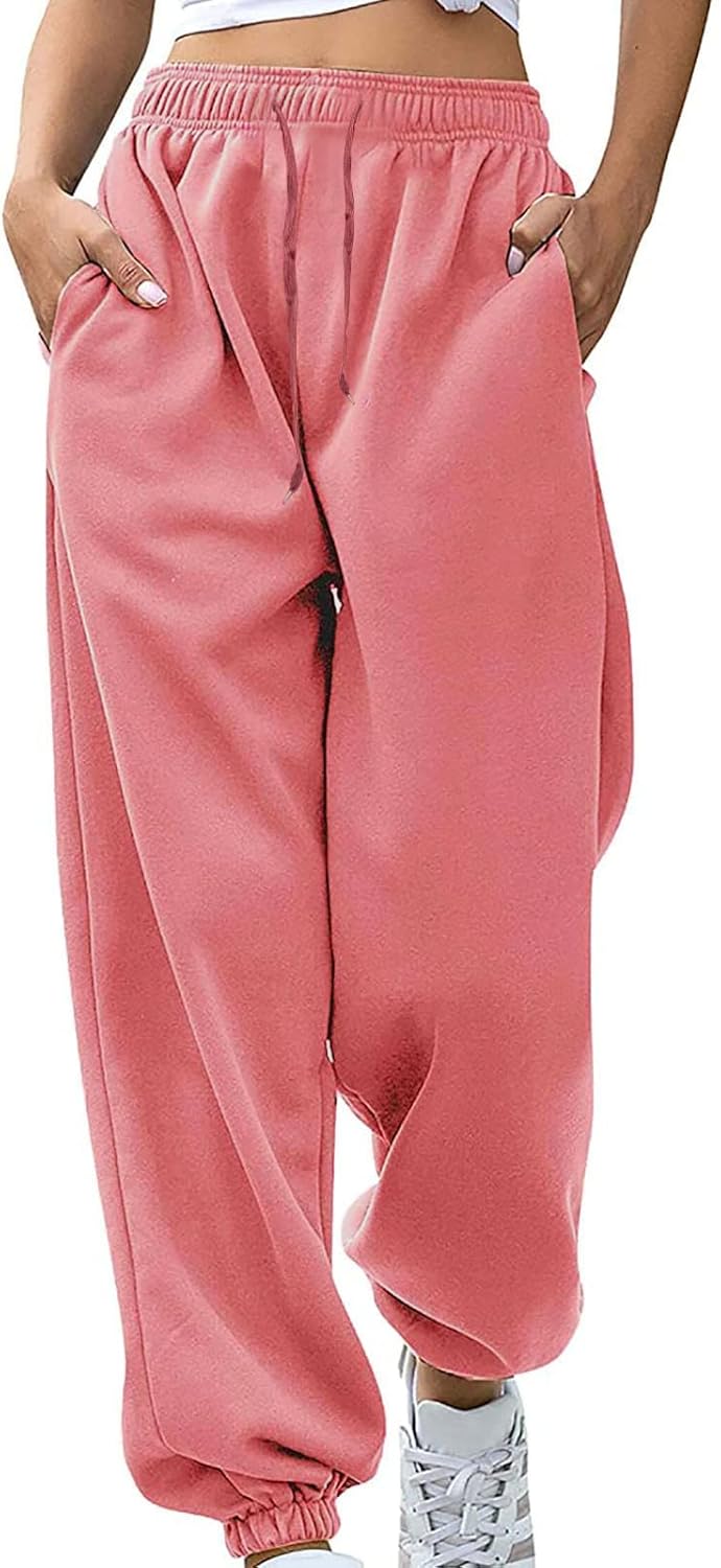 Sweatpants for Women Baggy Sweat Pants High Waisted Drawstring Joggers with Pockets Loose Fit Casual Workout Trousers