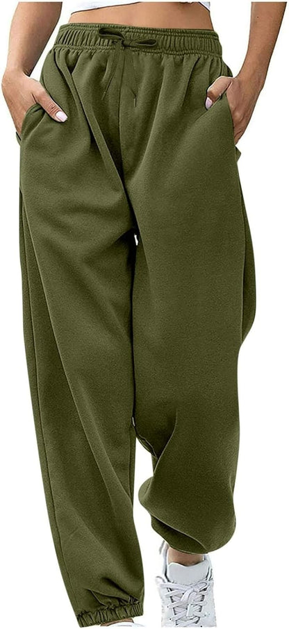 Sweatpants for Women Baggy Sweat Pants High Waisted Drawstring Joggers with Pockets Loose Fit Casual Workout Trousers