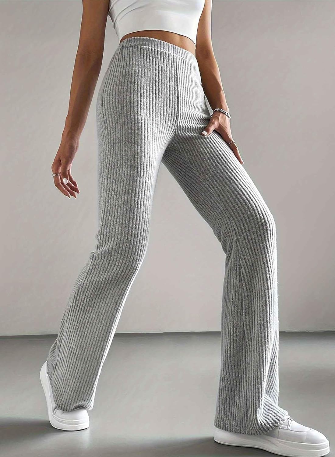 Women's Pants Fall Flare Casual Lounge Stretchy Bell Bottom Trousers Sweat Pants