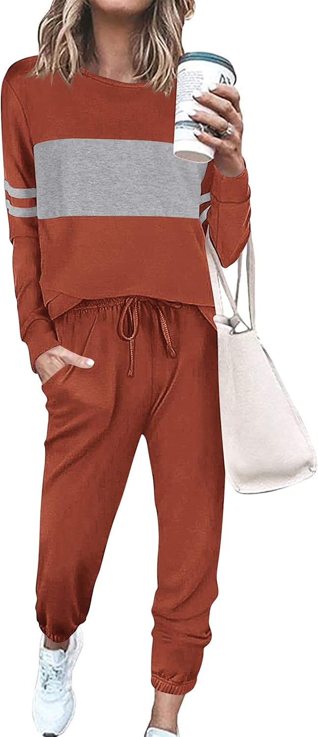 PRETTYGARDEN Women's Color Block 2 Piece 2025 Fall Tracksuit Crewneck Long Sleeve Tops Long Sweatpants Outfits Lounge Sets