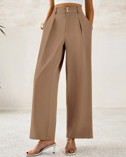BTFBM Women Wide Leg Dress Pants 2025 High Waisted Button Pleated Business Casual Trousers Office Work Palazzo Pants