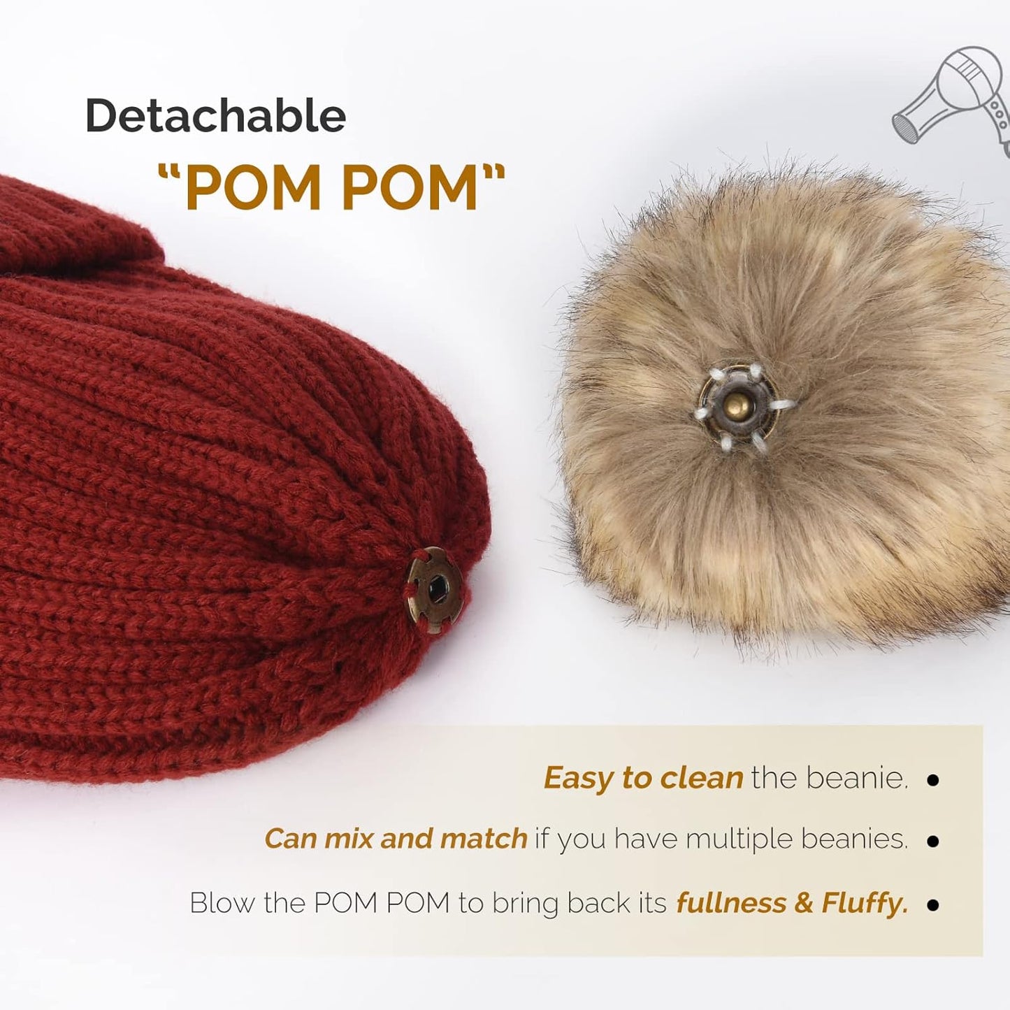 Beanie Hat with Faux Fur Pom