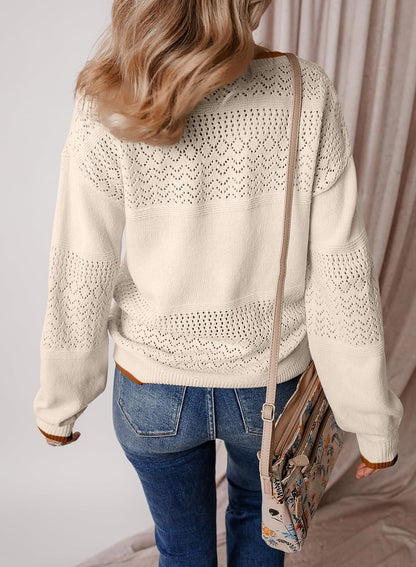Womens Sweaters Causal Long Sleeve V Neck Lightweight Corchet Pullover Sweater Tops