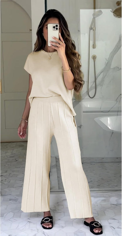 Tanming Women's 2 Piece Outfits Sweater Set Knit Pullover Tops High Waisted Pants Sweatsuits Lounge Set