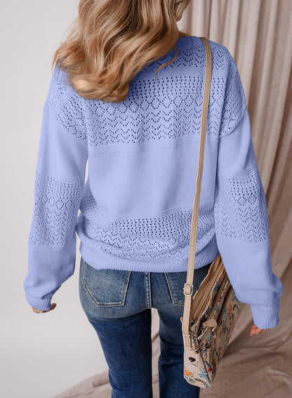 Womens Sweaters Causal Long Sleeve V Neck Lightweight Corchet Pullover Sweater Tops