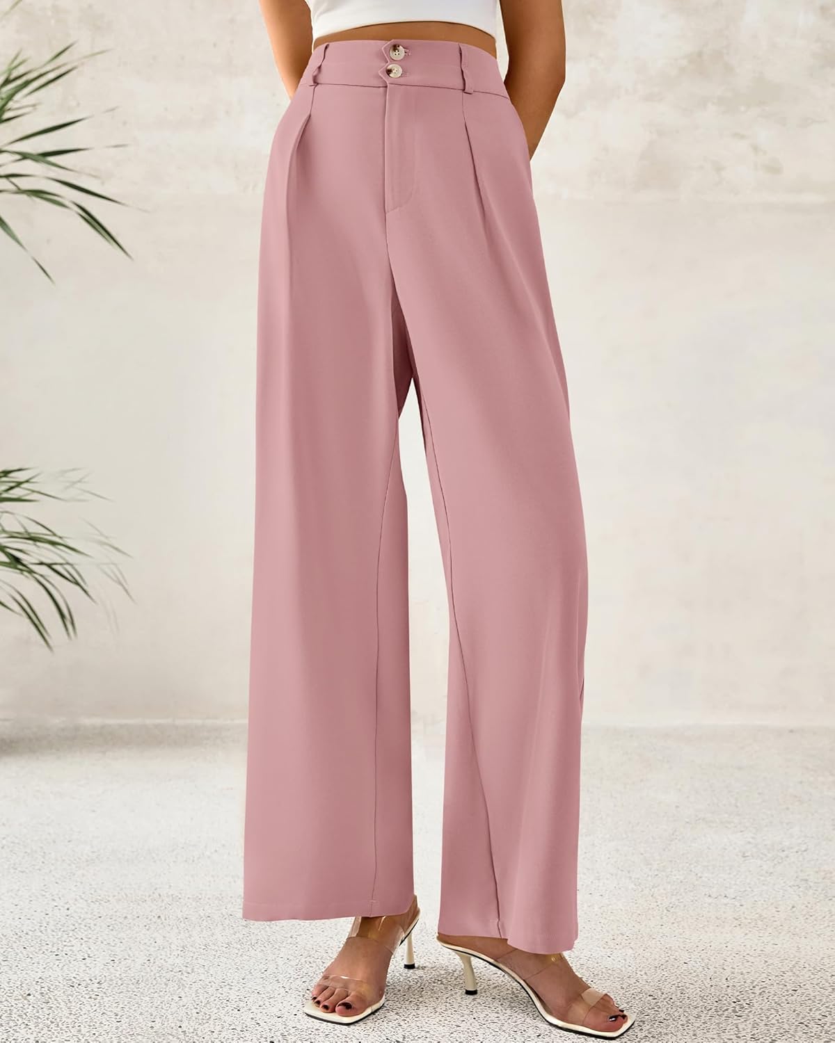 BTFBM Women Wide Leg Dress Pants 2025 High Waisted Button Pleated Business Casual Trousers Office Work Palazzo Pants