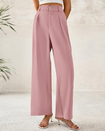 BTFBM Women Wide Leg Dress Pants 2025 High Waisted Button Pleated Business Casual Trousers Office Work Palazzo Pants