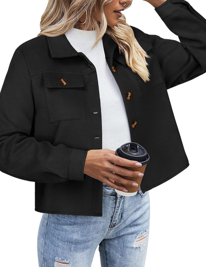 ZEAGOO Jackets for Women Cropped Flannel Plaid Shacket 2025 Fashion Button Down Shirt Coats Tops