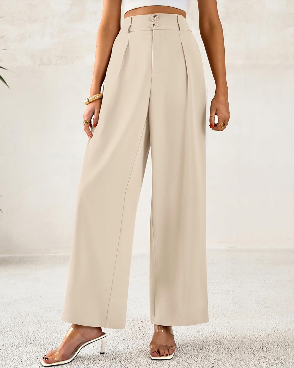 BTFBM Women Wide Leg Dress Pants 2025 High Waisted Button Pleated Business Casual Trousers Office Work Palazzo Pants