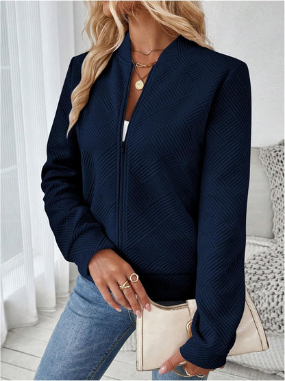 Verdusa Women's Zip Up Textured Lightweight Bomber Jacket Casual Long Sleeve Outerwear