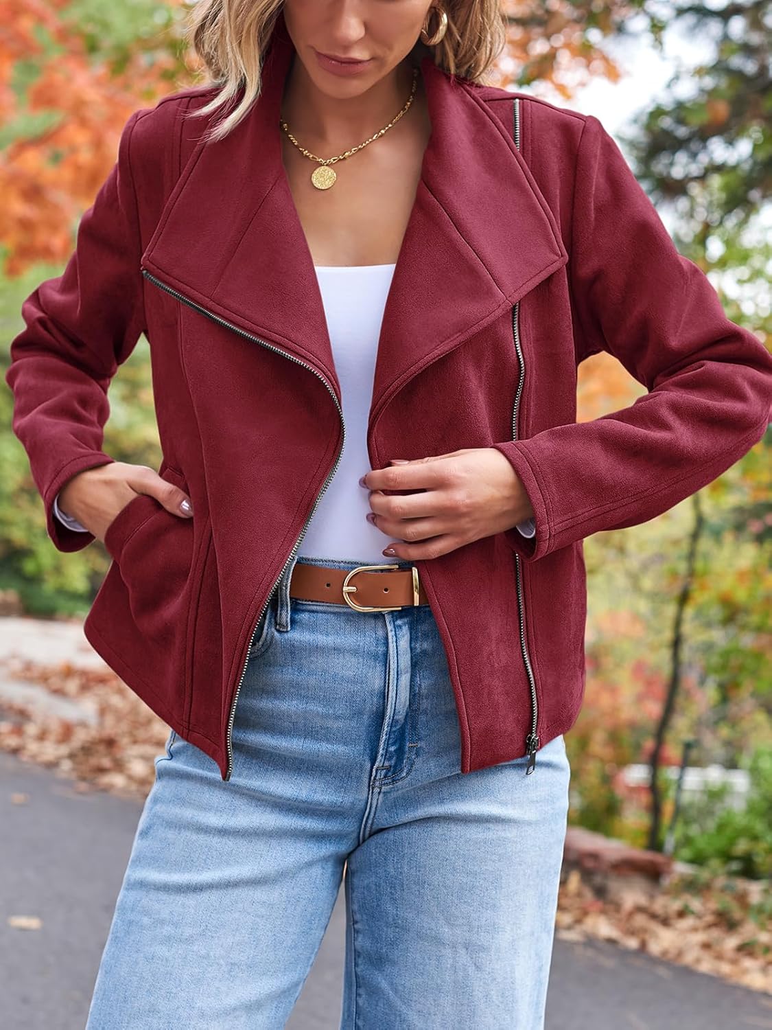 AUTOMET Womens Faux Leather Jackets Suede Fall Fashion 2025 Outfits Winter Clothes Open Front Cropped Coat Outwear