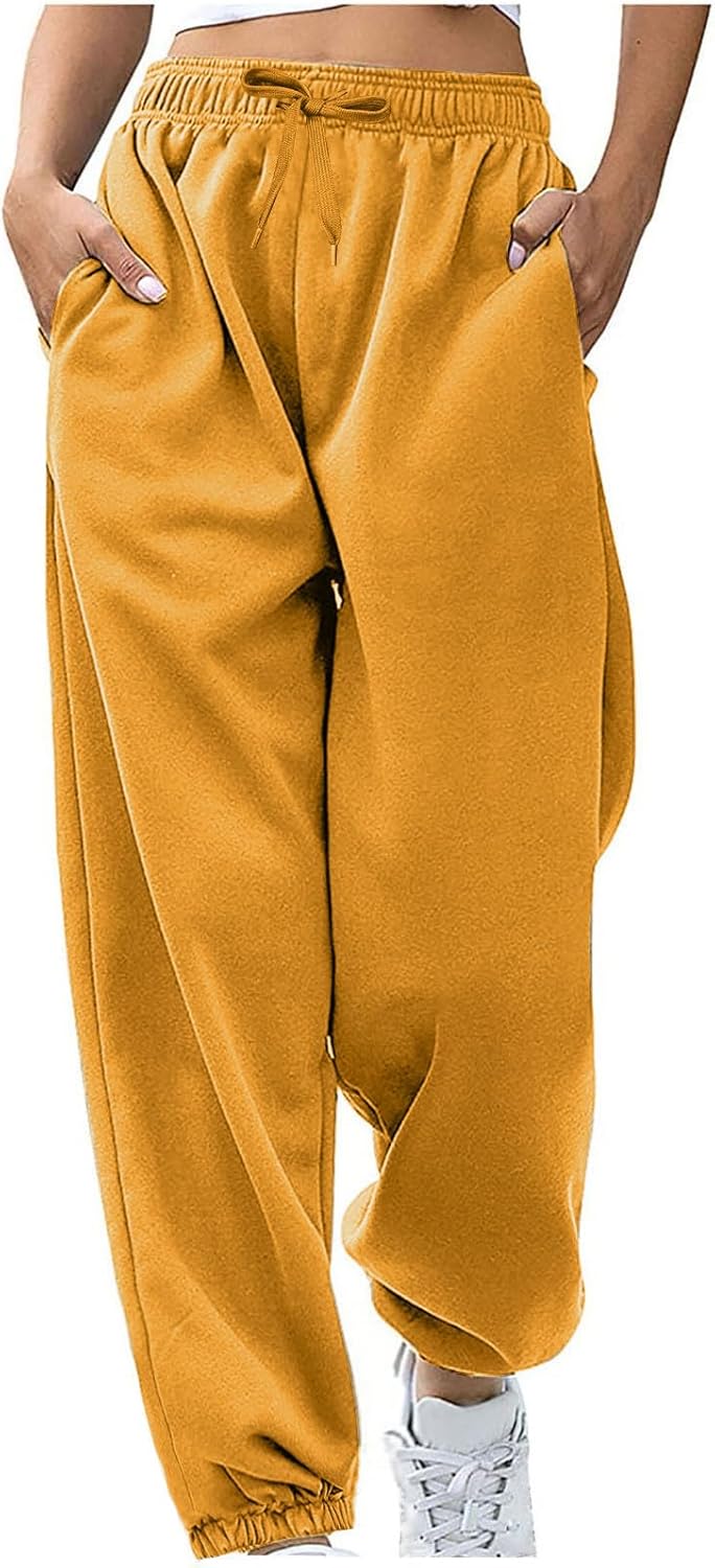 Sweatpants for Women Baggy Sweat Pants High Waisted Drawstring Joggers with Pockets Loose Fit Casual Workout Trousers