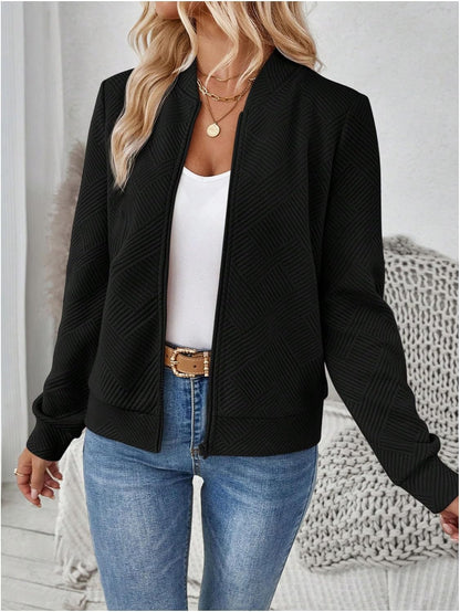 Verdusa Women's Zip Up Textured Lightweight Bomber Jacket Casual Long Sleeve Outerwear