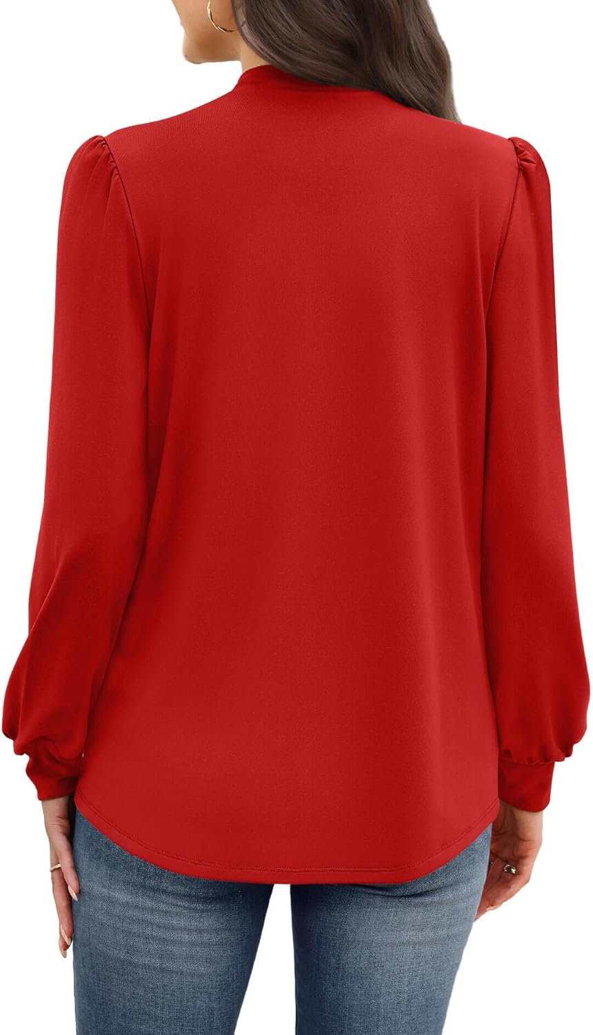 WIHOLL Long Sleeve Shirts for Women Mock Neck Tops Pleated Front Blouses Dressy Casual Fall Clothes 2025 Fashion