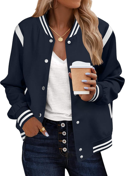 Zeagoo Bomber Jacket Women Varsity Casual Button Down Lightweight 2025 Fall Fashion Short School Outfits with Pockets