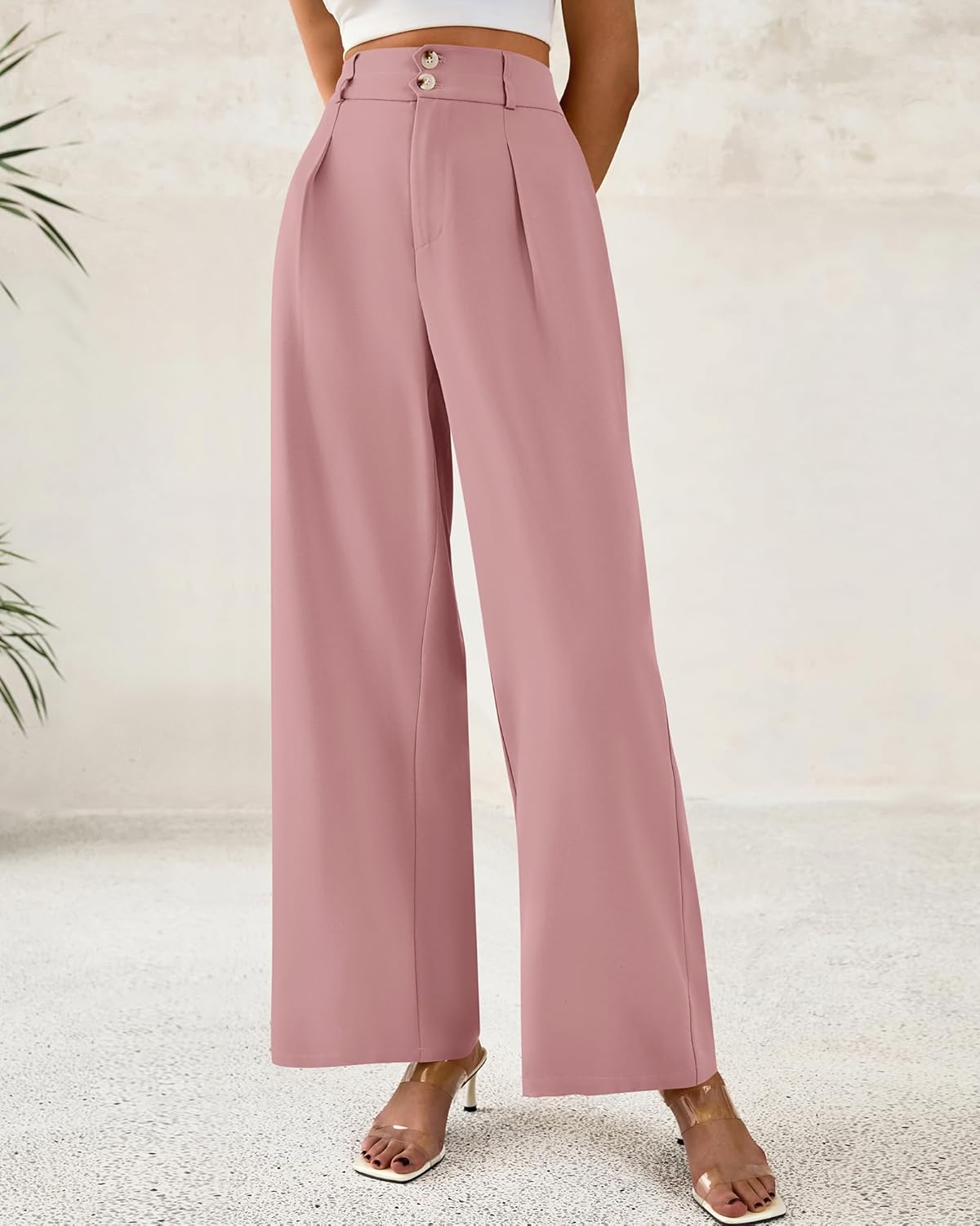 BTFBM Women Wide Leg Dress Pants 2025 High Waisted Button Pleated Business Casual Trousers Office Work Palazzo Pants