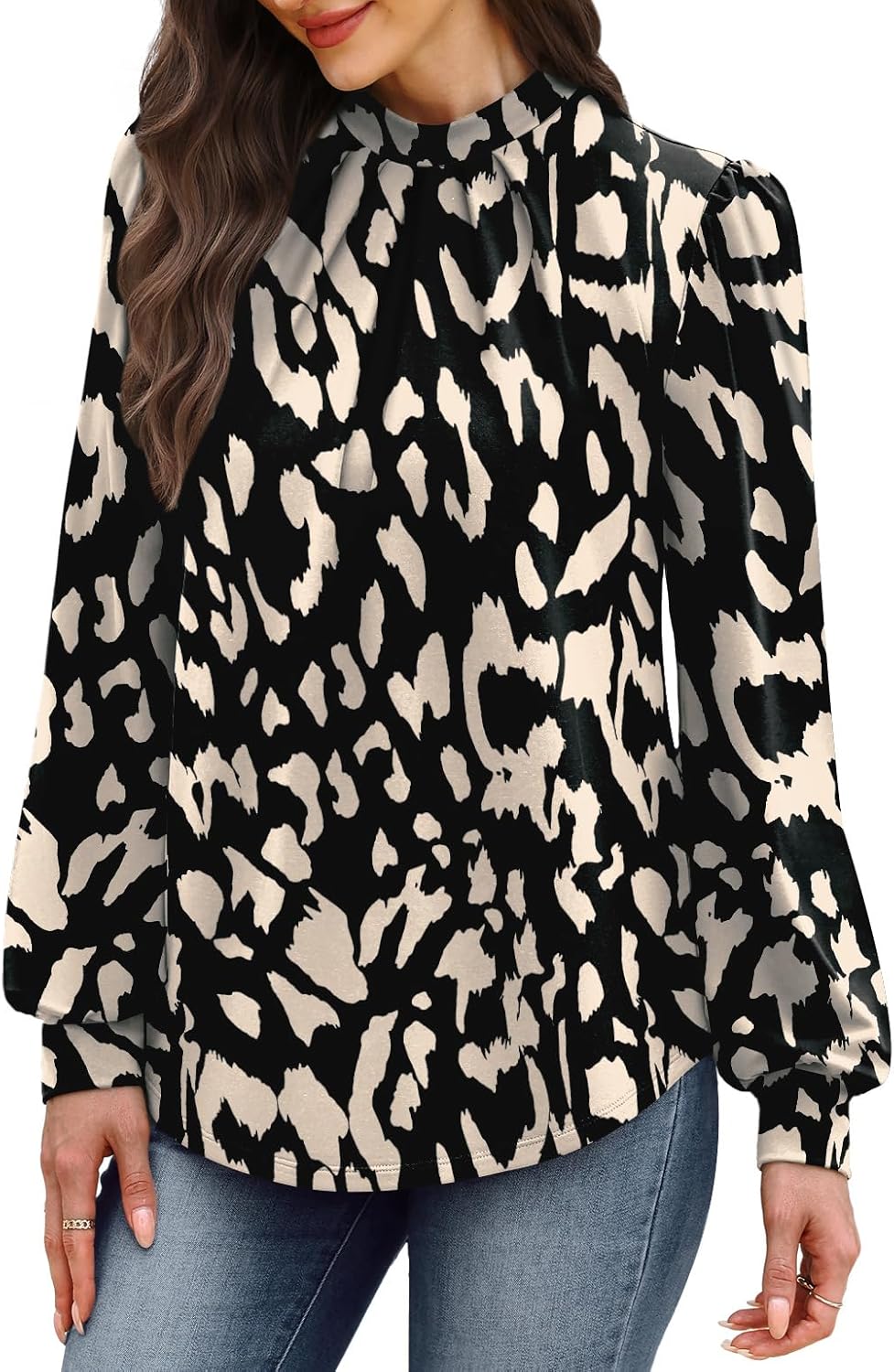 WIHOLL Long Sleeve Shirts for Women Mock Neck Tops Pleated Front Blouses Dressy Casual Fall Clothes 2025 Fashion