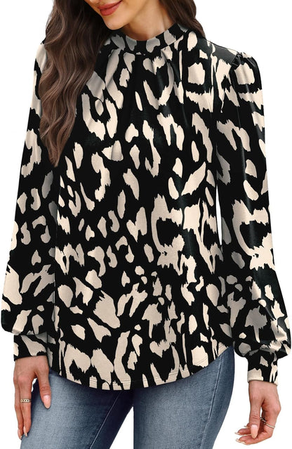 WIHOLL Long Sleeve Shirts for Women Mock Neck Tops Pleated Front Blouses Dressy Casual Fall Clothes 2025 Fashion