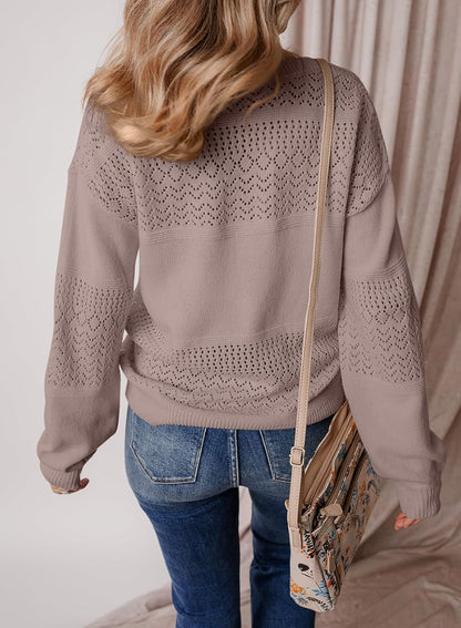 Womens Sweaters Causal Long Sleeve V Neck Lightweight Corchet Pullover Sweater Tops