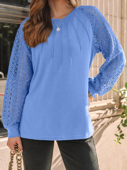 AUTOMET Womens Long Sleeve Shirts Pleated Lace Tops Fall Fashion Outfits Business Casual Blouses