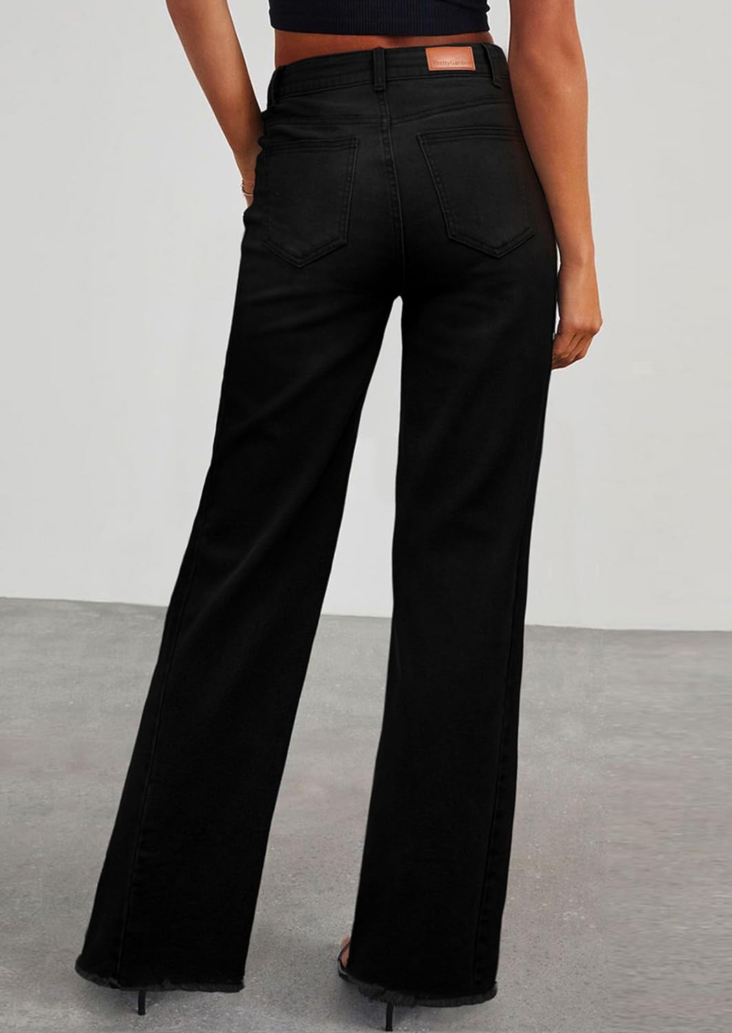 PRETTYGARDEN Wide Leg Jeans for Women Trendy 2025 High Waisted Stretchy Baggy Raw Hem Denim Palazzo Pants with Pockets