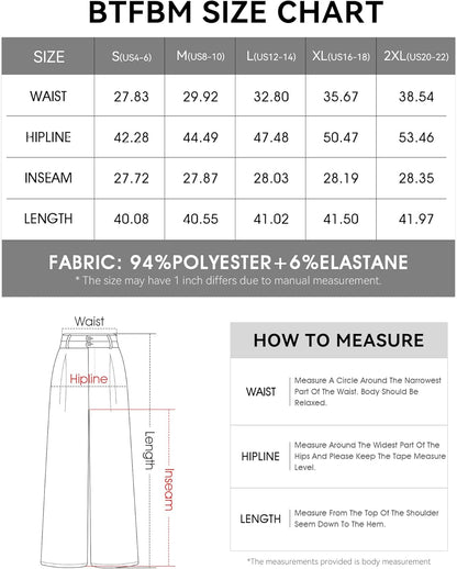 BTFBM Women Wide Leg Dress Pants 2025 High Waisted Button Pleated Business Casual Trousers Office Work Palazzo Pants