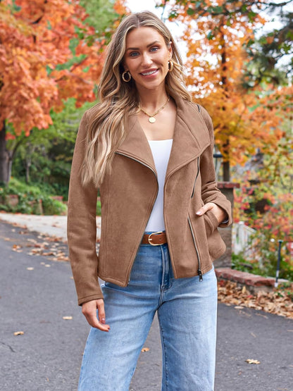 AUTOMET Womens Faux Leather Jackets Suede Fall Fashion 2025 Outfits Winter Clothes Open Front Cropped Coat Outwear