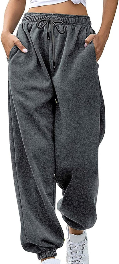 Sweatpants for Women Baggy Sweat Pants High Waisted Drawstring Joggers with Pockets Loose Fit Casual Workout Trousers