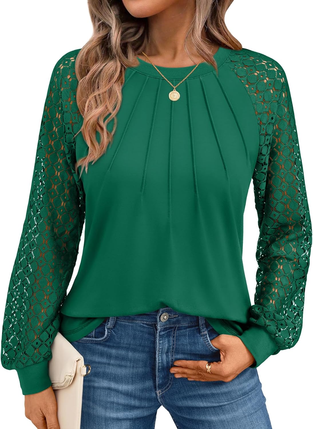 AUTOMET Womens Long Sleeve Shirts Pleated Lace Tops Fall Fashion Outfits Business Casual Blouses