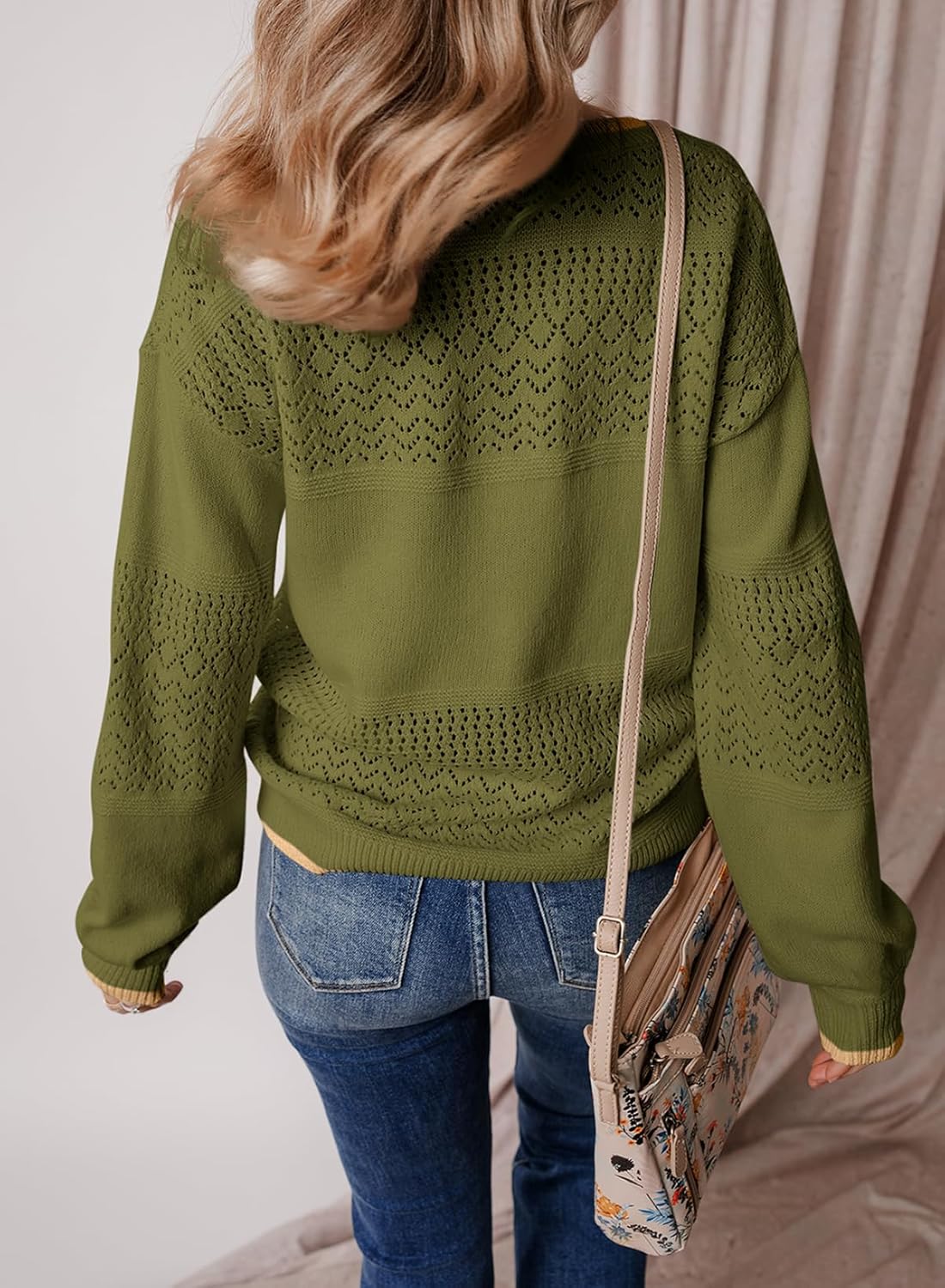 Womens Sweaters Causal Long Sleeve V Neck Lightweight Corchet Pullover Sweater Tops