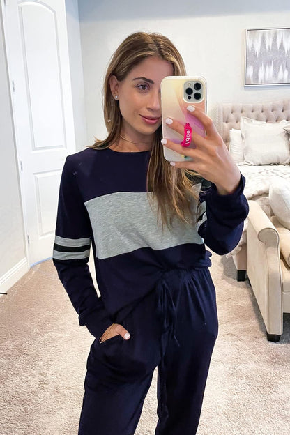 PRETTYGARDEN Women's Color Block 2 Piece 2025 Fall Tracksuit Crewneck Long Sleeve Tops Long Sweatpants Outfits Lounge Sets