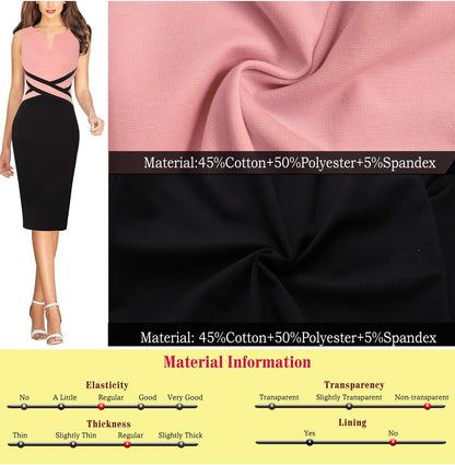 VFSHOW Womens Colorblock Patchwork Slim Front Zipper Work Business Office Party Bodycon Pencil Sheath Dress