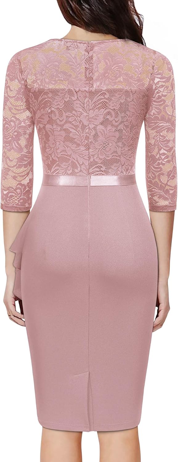 Miusol Women's Retro V Neck Floral Lace Ruffle Style Cocktail Party Dress