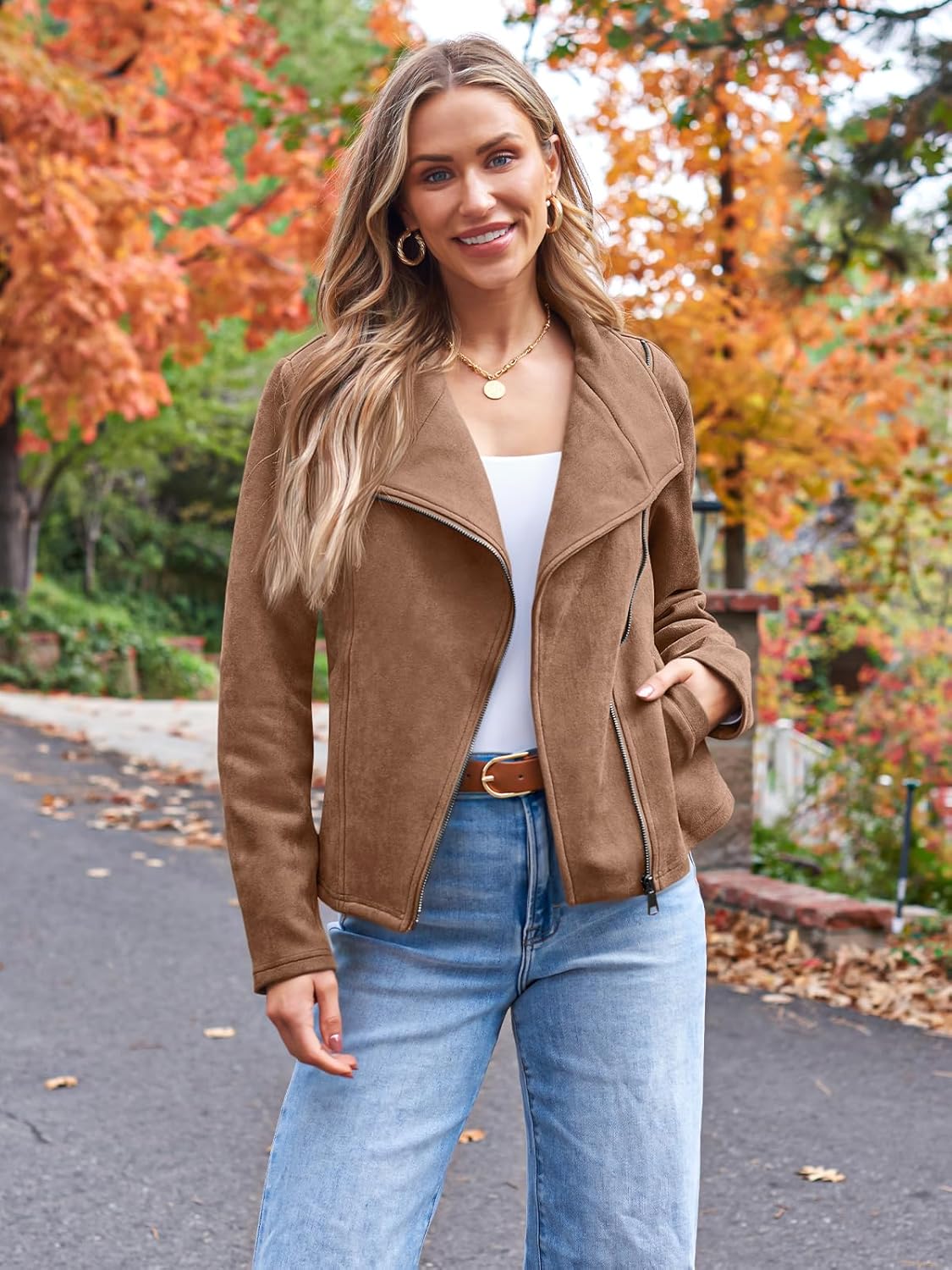 AUTOMET Womens Faux Leather Jackets Suede Fall Fashion 2025 Outfits Winter Clothes Open Front Cropped Coat Outwear