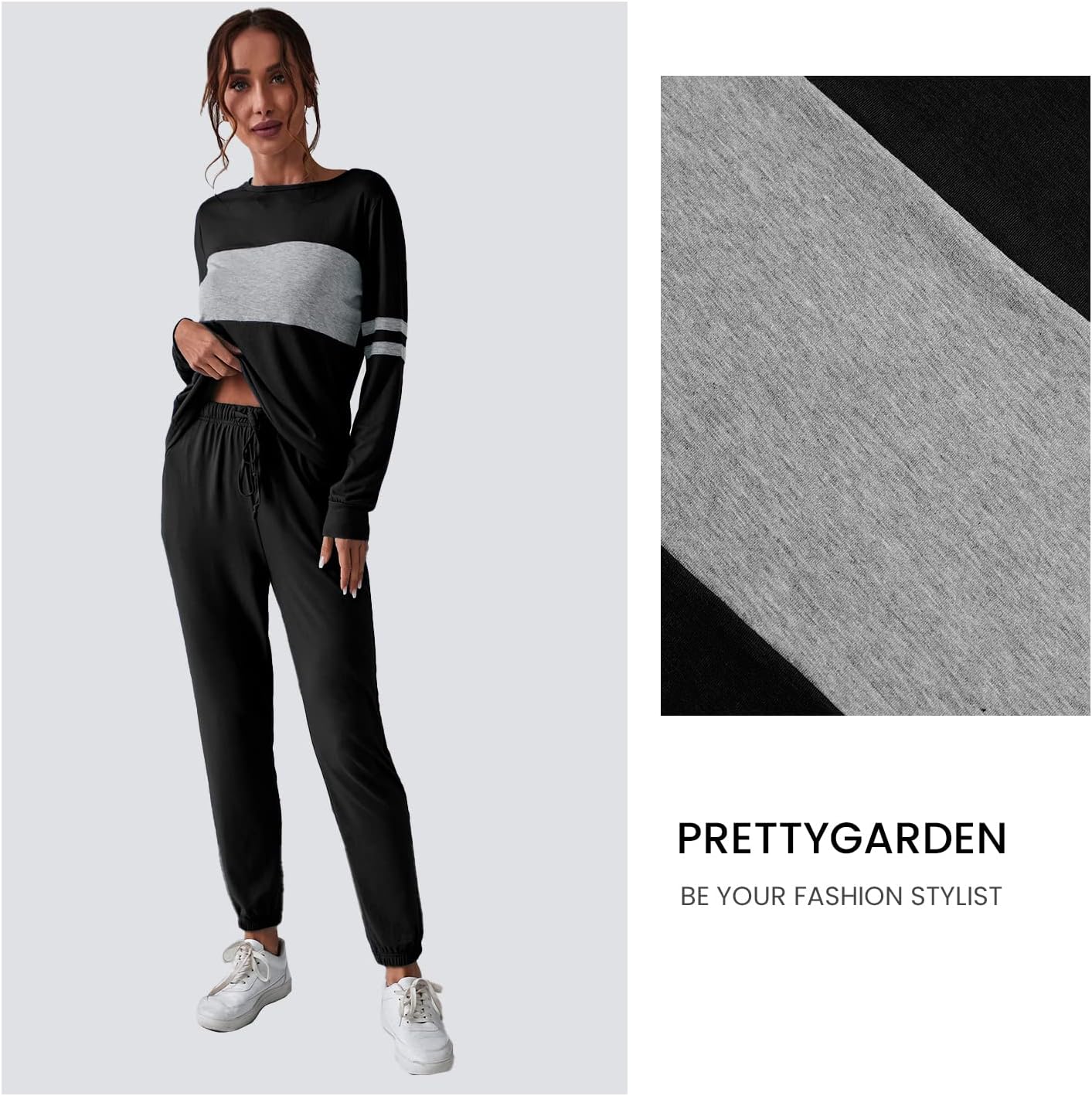 PRETTYGARDEN Women's Color Block 2 Piece 2025 Fall Tracksuit Crewneck Long Sleeve Tops Long Sweatpants Outfits Lounge Sets