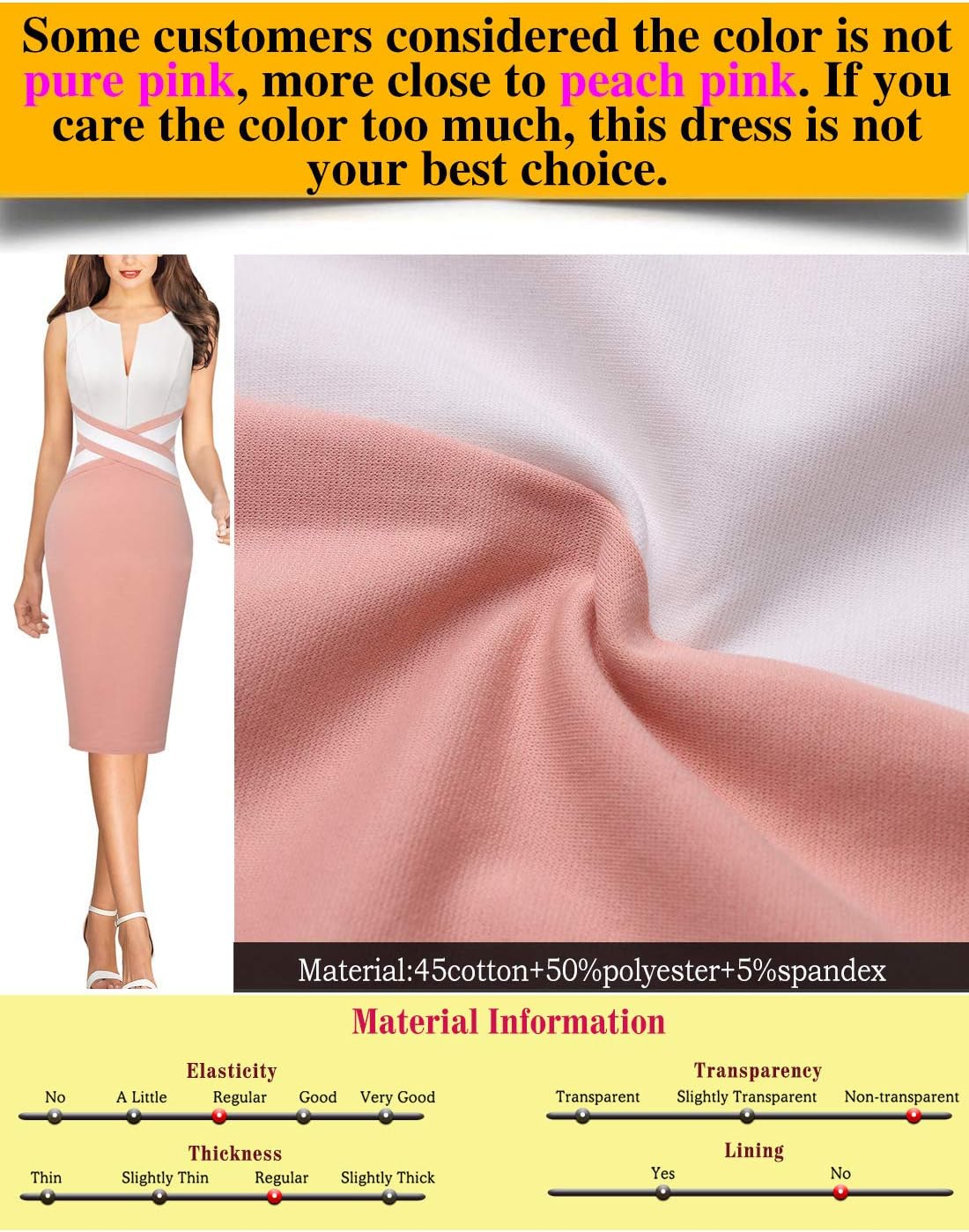 VFSHOW Womens Colorblock Patchwork Slim Front Zipper Work Business Office Party Bodycon Pencil Sheath Dress