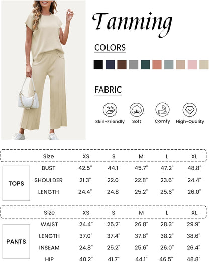 Tanming Women's 2 Piece Outfits Sweater Set Knit Pullover Tops High Waisted Pants Sweatsuits Lounge Set