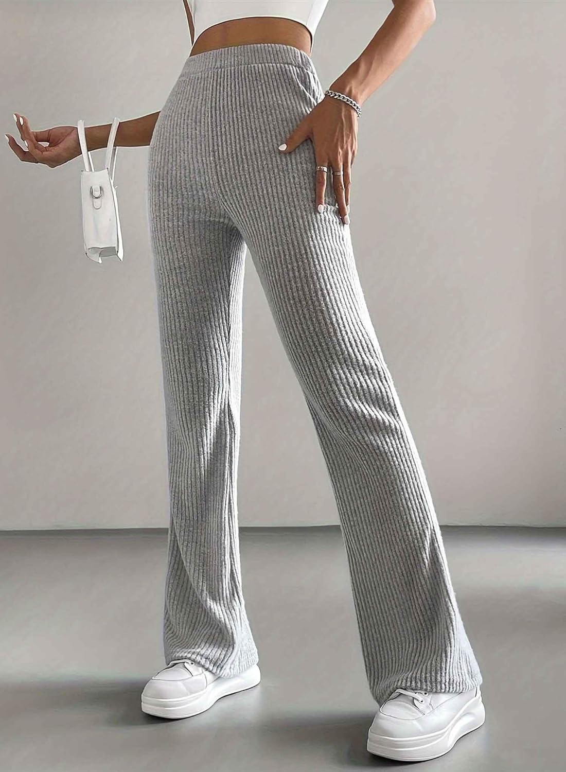 Women's Pants Fall Flare Casual Lounge Stretchy Bell Bottom Trousers Sweat Pants