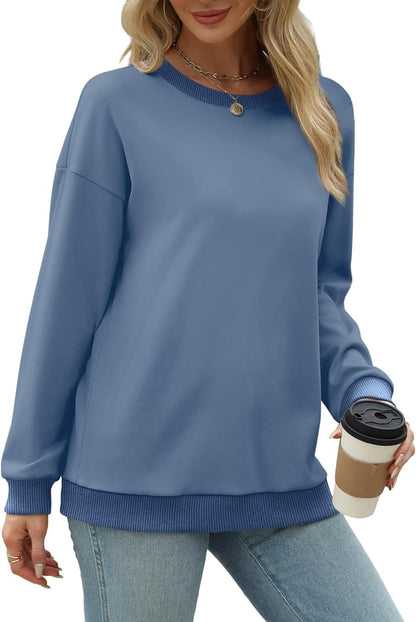 WIHOLL Sweatshirts for Women Crewneck Long Sleeve Loose Fit Sweaters Color Block Ribbed Trim Womens Tops Fall Fashion 2025