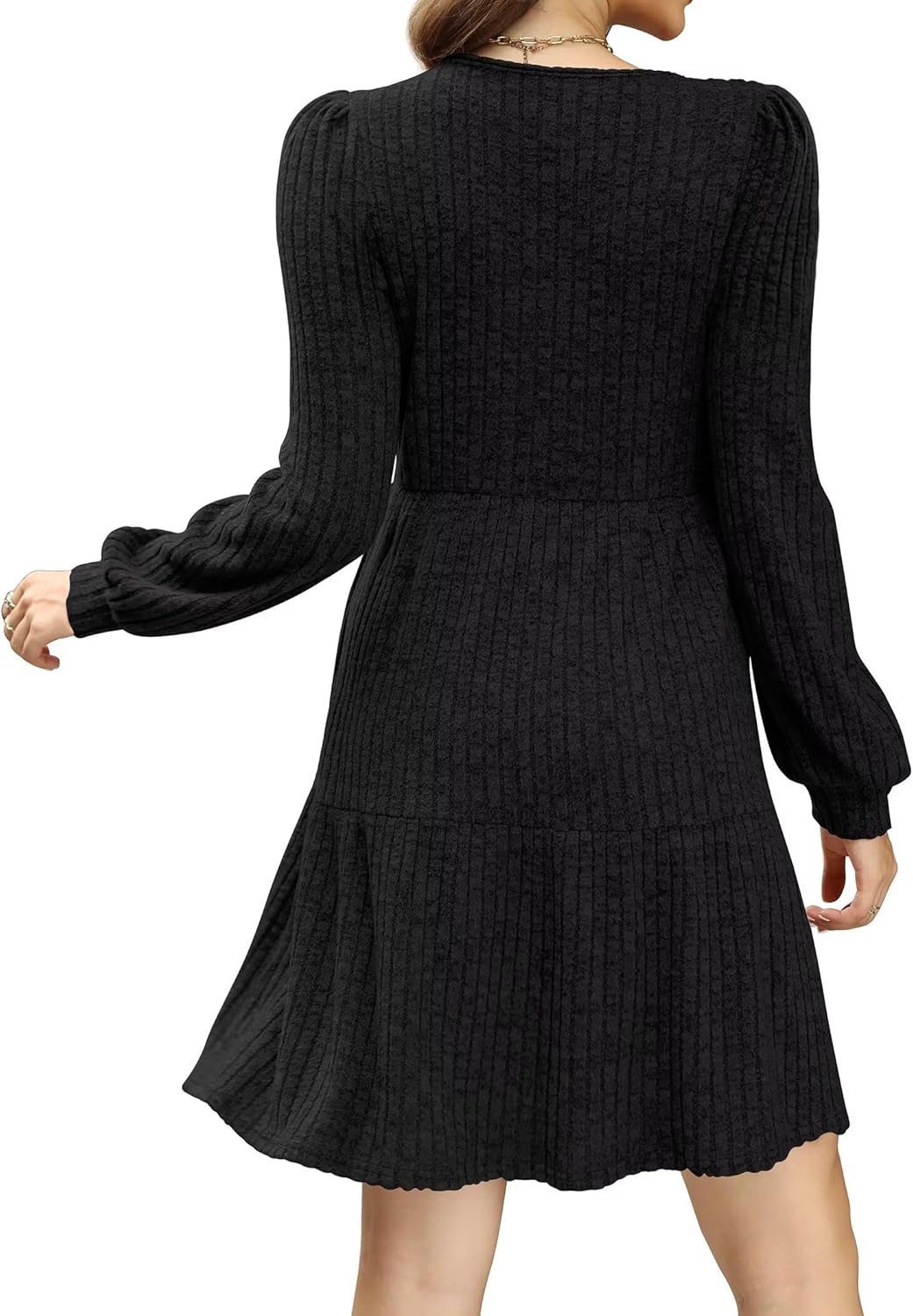 SAMPEEL Fall Dresses for Women 2025 Clothing Trendy Square Neck Long Sleeve A Line Sweater Dress with Pocket