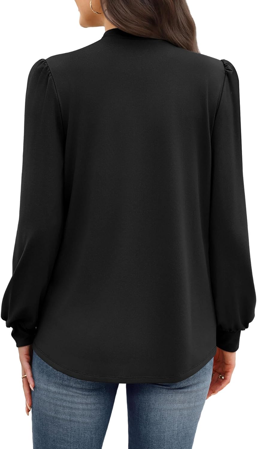 WIHOLL Long Sleeve Shirts for Women Mock Neck Tops Pleated Front Blouses Dressy Casual Fall Clothes 2025 Fashion