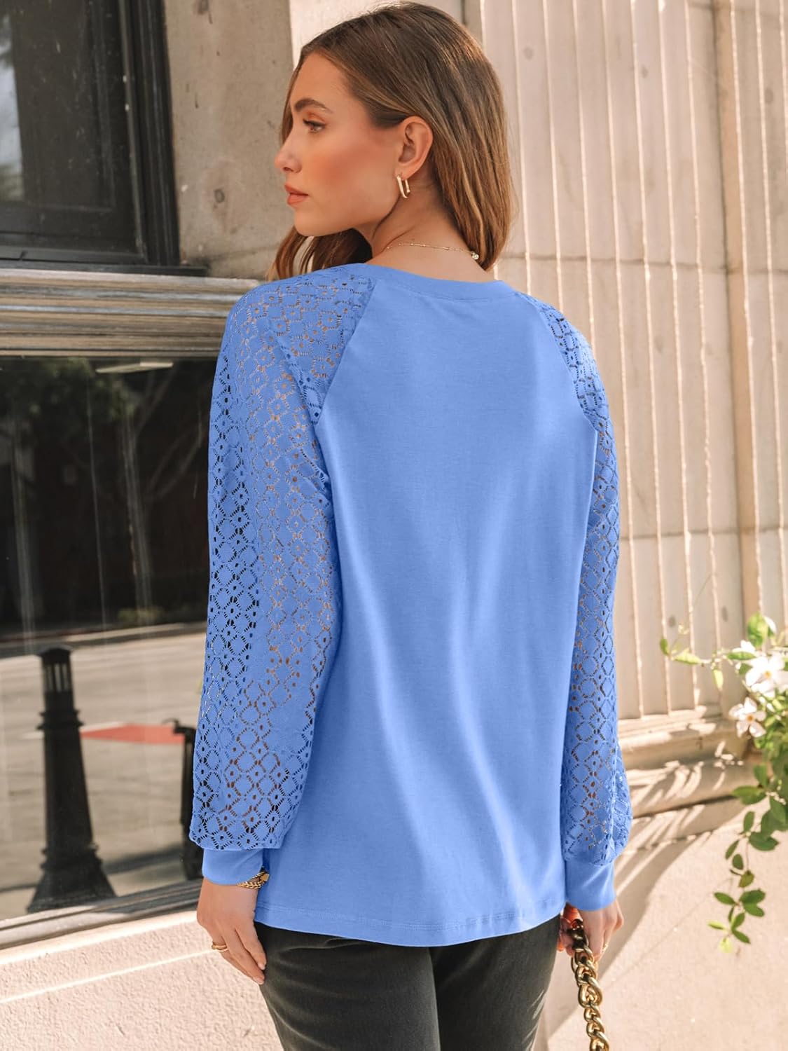 AUTOMET Womens Long Sleeve Shirts Pleated Lace Tops Fall Fashion Outfits Business Casual Blouses