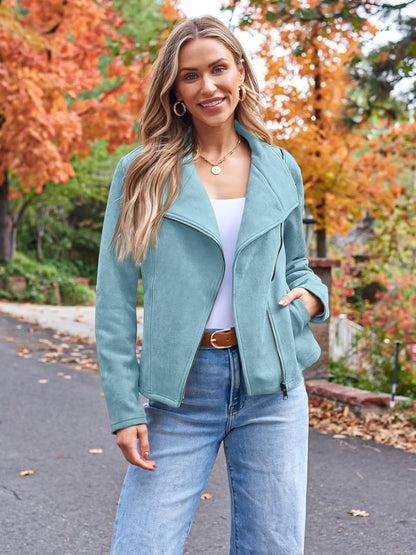 AUTOMET Womens Faux Leather Jackets Suede Fall Fashion 2025 Outfits Winter Clothes Open Front Cropped Coat Outwear