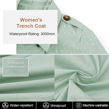 CREATMO US Women's Trench Coat Double-Breasted Classic Lapel Overcoat Belted Slim Outerwear Coat with Detachable Hood