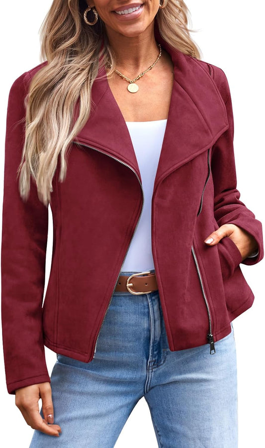 AUTOMET Womens Faux Leather Jackets Suede Fall Fashion 2025 Outfits Winter Clothes Open Front Cropped Coat Outwear