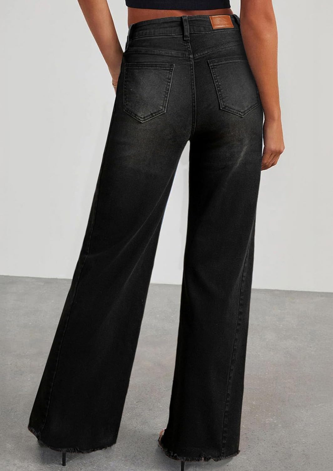 PRETTYGARDEN Wide Leg Jeans for Women Trendy 2025 High Waisted Stretchy Baggy Raw Hem Denim Palazzo Pants with Pockets