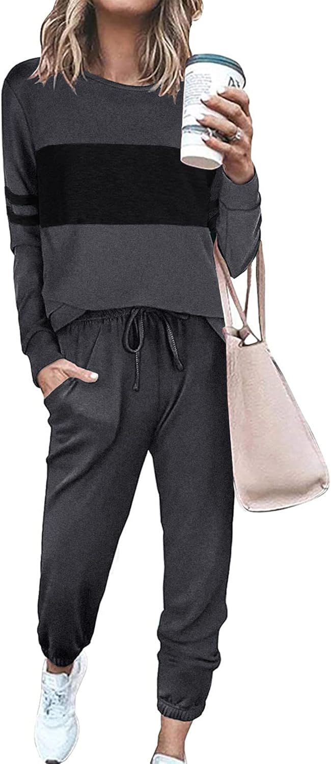PRETTYGARDEN Women's Color Block 2 Piece 2025 Fall Tracksuit Crewneck Long Sleeve Tops Long Sweatpants Outfits Lounge Sets