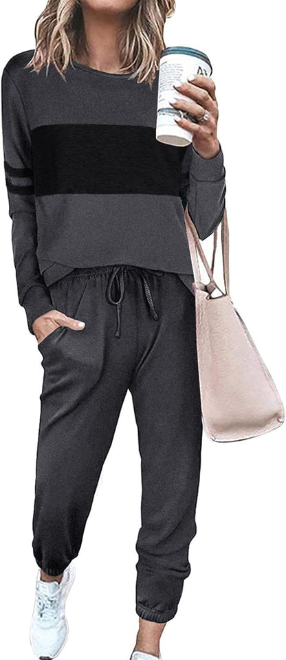 PRETTYGARDEN Women's Color Block 2 Piece 2025 Fall Tracksuit Crewneck Long Sleeve Tops Long Sweatpants Outfits Lounge Sets