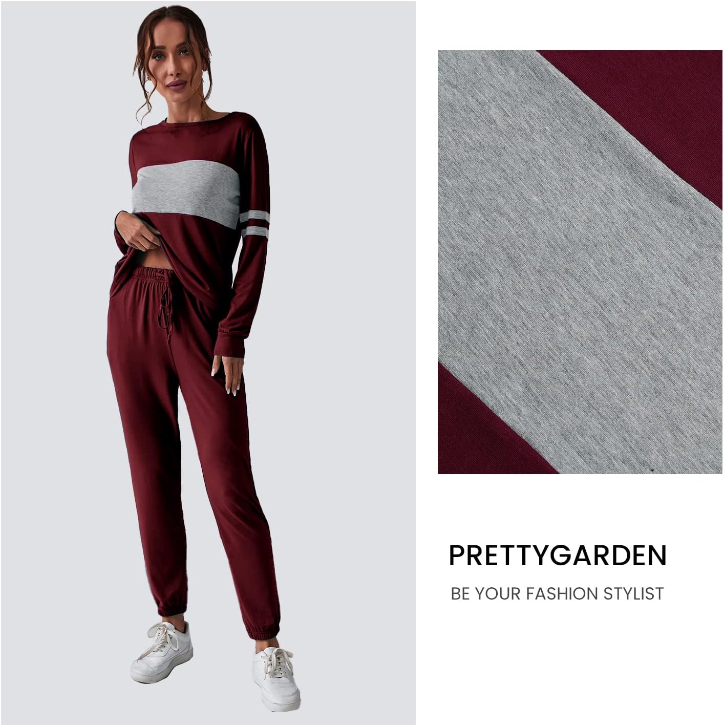 PRETTYGARDEN Women's Color Block 2 Piece 2025 Fall Tracksuit Crewneck Long Sleeve Tops Long Sweatpants Outfits Lounge Sets