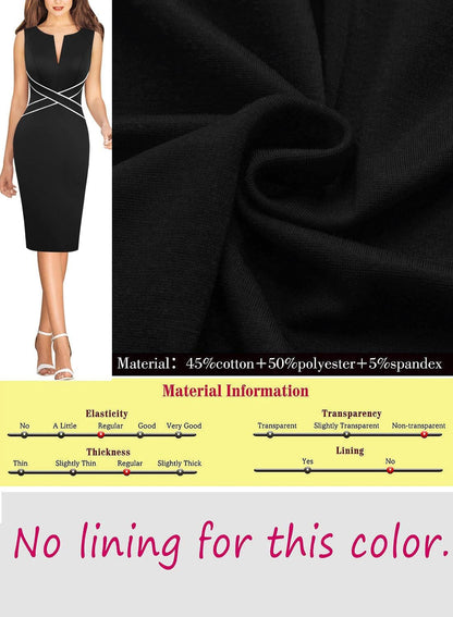 VFSHOW Womens Colorblock Patchwork Slim Front Zipper Work Business Office Party Bodycon Pencil Sheath Dress